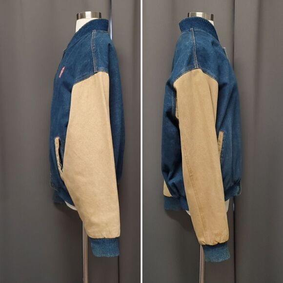 Vintage Kenworth Truck Two Tone Denim Railroad Striped Liner Varsity Bomber Coat - Picture 4 of 9